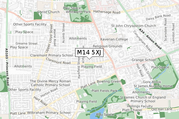 M14 5XJ map - small scale - OS Open Zoomstack (Ordnance Survey)