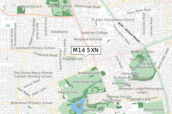 M14 5XN map - small scale - OS Open Zoomstack (Ordnance Survey) M14 5XN map - small scale - OS Open Zoomstack (Ordnance Survey)
