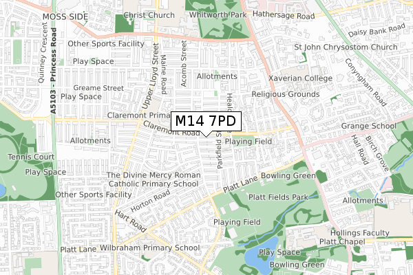 M14 7PD map - small scale - OS Open Zoomstack (Ordnance Survey)