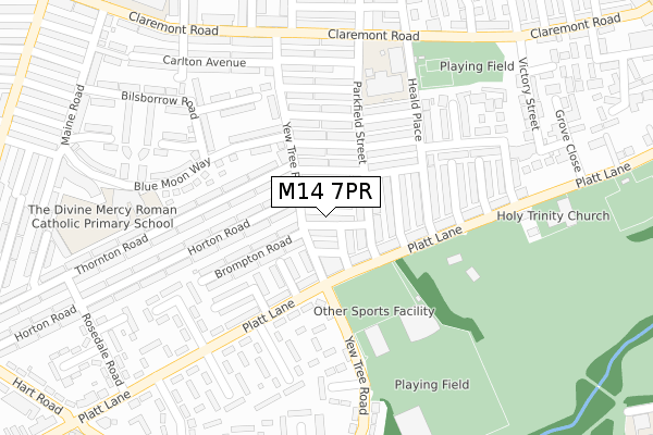 M14 7PR map - large scale - OS Open Zoomstack (Ordnance Survey)