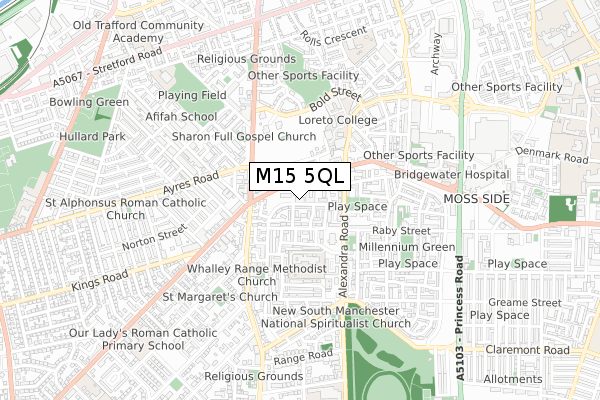 M15 5QL map - small scale - OS Open Zoomstack (Ordnance Survey)