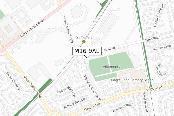 M16 9AL map - large scale - OS Open Zoomstack (Ordnance Survey)