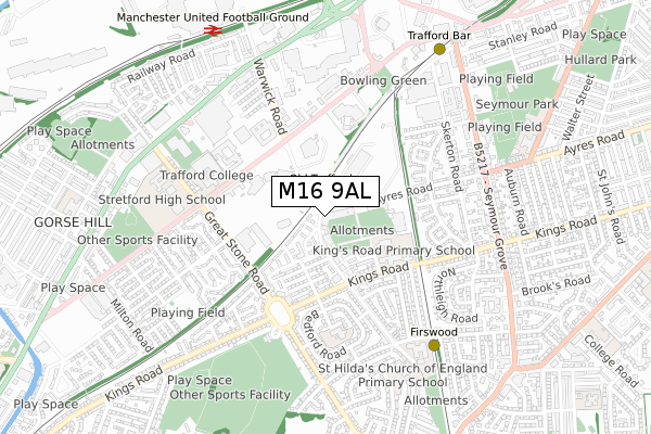 M16 9AL map - small scale - OS Open Zoomstack (Ordnance Survey)