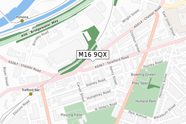 M16 9QX map - large scale - OS Open Zoomstack (Ordnance Survey)