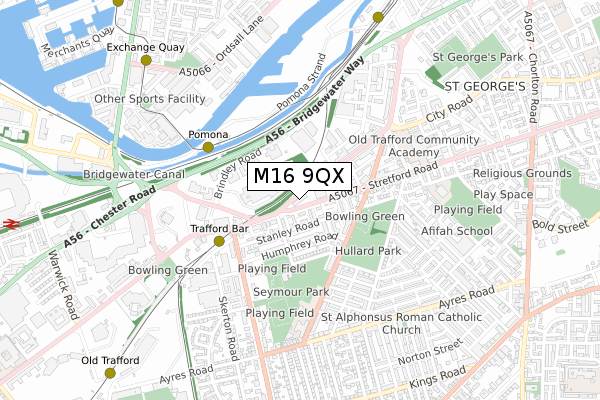 M16 9QX map - small scale - OS Open Zoomstack (Ordnance Survey)