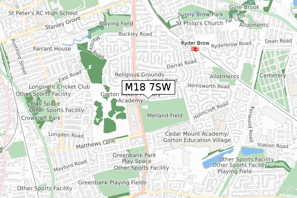 M18 7SW map - small scale - OS Open Zoomstack (Ordnance Survey)