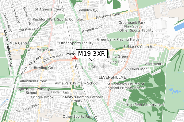 M19 3XR map - small scale - OS Open Zoomstack (Ordnance Survey) M19 3XR map - small scale - OS Open Zoomstack (Ordnance Survey)
