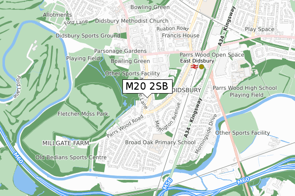 M20 2SB map - small scale - OS Open Zoomstack (Ordnance Survey)