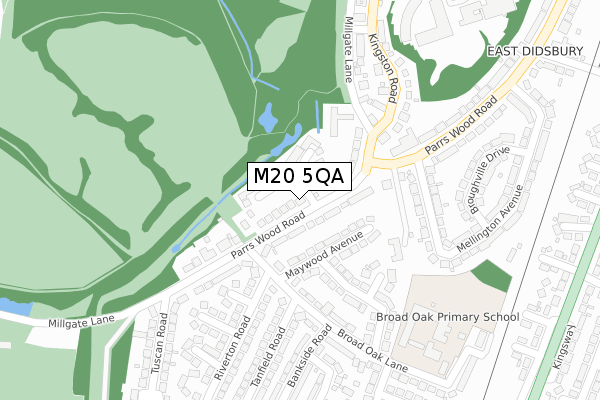 M20 5QA map - large scale - OS Open Zoomstack (Ordnance Survey)