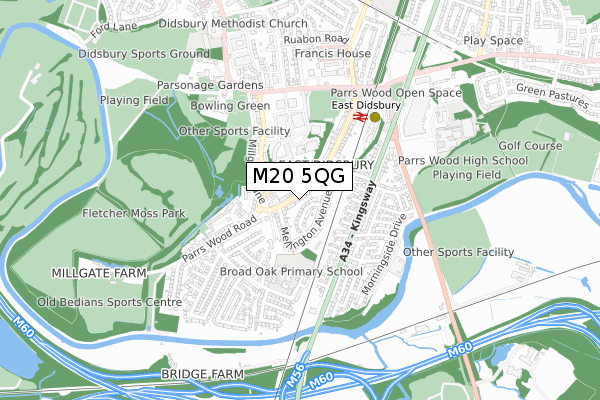 M20 5QG map - small scale - OS Open Zoomstack (Ordnance Survey)