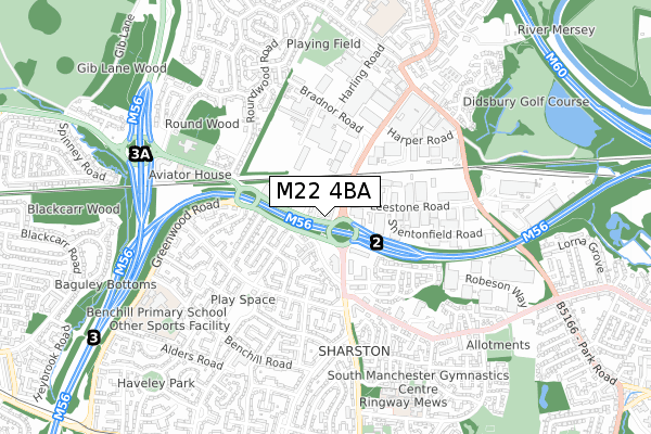M22 4BA map - small scale - OS Open Zoomstack (Ordnance Survey)