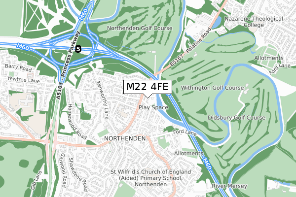 M22 4FE map - small scale - OS Open Zoomstack (Ordnance Survey)