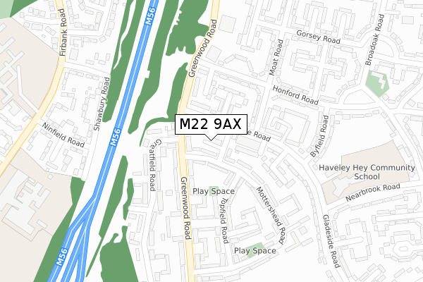 M22 9AX map - large scale - OS Open Zoomstack (Ordnance Survey)