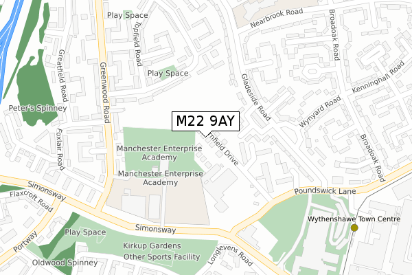 M22 9AY map - large scale - OS Open Zoomstack (Ordnance Survey)