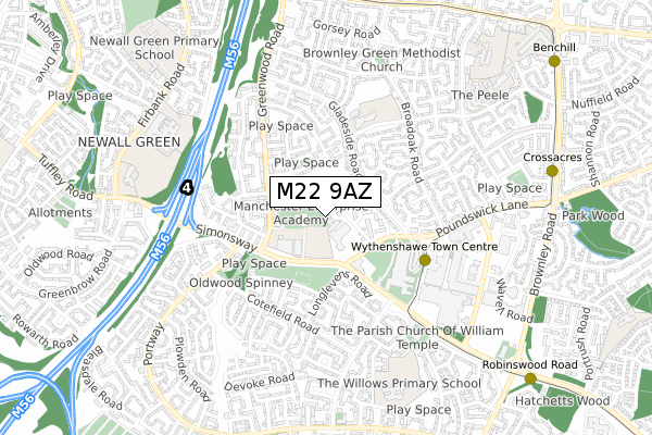 M22 9AZ map - small scale - OS Open Zoomstack (Ordnance Survey) M22 9AZ map - small scale - OS Open Zoomstack (Ordnance Survey)