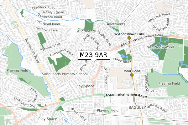 M23 9AR map - small scale - OS Open Zoomstack (Ordnance Survey)