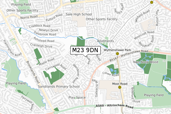 M23 9DN map - small scale - OS Open Zoomstack (Ordnance Survey)