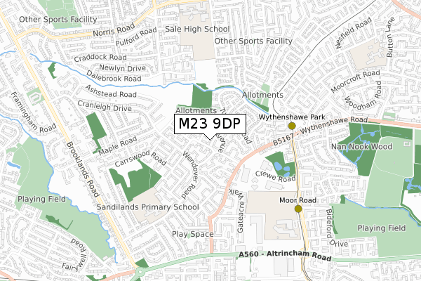 M23 9DP map - small scale - OS Open Zoomstack (Ordnance Survey)