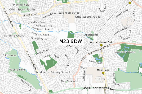 M23 9DW map - small scale - OS Open Zoomstack (Ordnance Survey)