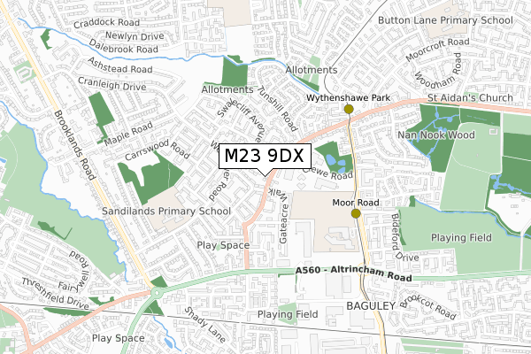 M23 9DX map - small scale - OS Open Zoomstack (Ordnance Survey)