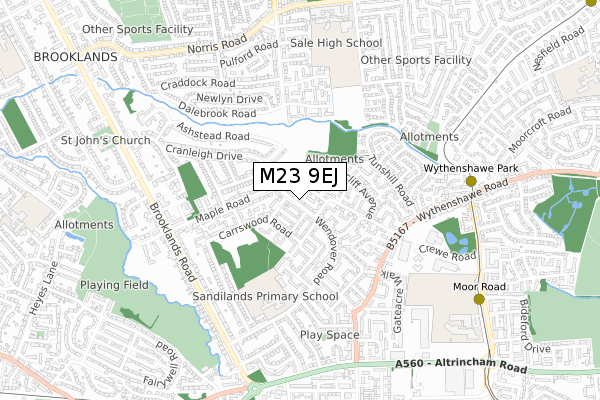 M23 9EJ map - small scale - OS Open Zoomstack (Ordnance Survey)