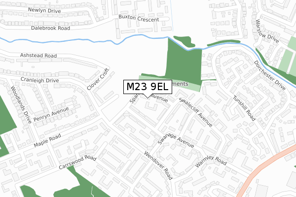 M23 9EL map - large scale - OS Open Zoomstack (Ordnance Survey)