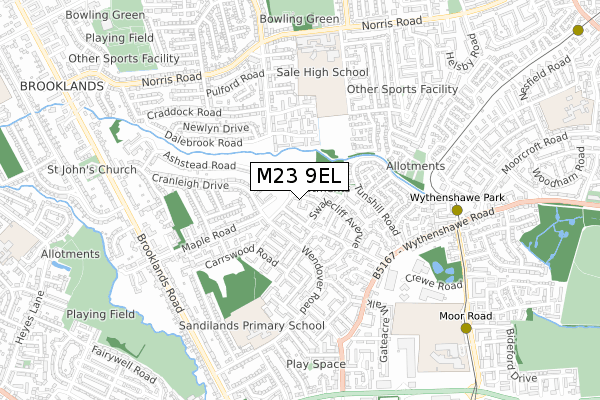 M23 9EL map - small scale - OS Open Zoomstack (Ordnance Survey)