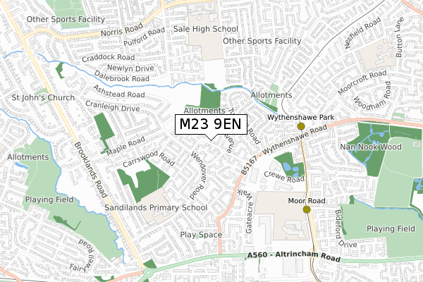 M23 9EN map - small scale - OS Open Zoomstack (Ordnance Survey)