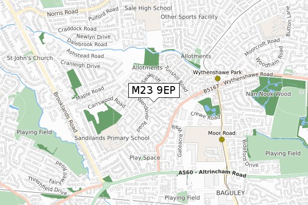 M23 9EP map - small scale - OS Open Zoomstack (Ordnance Survey)