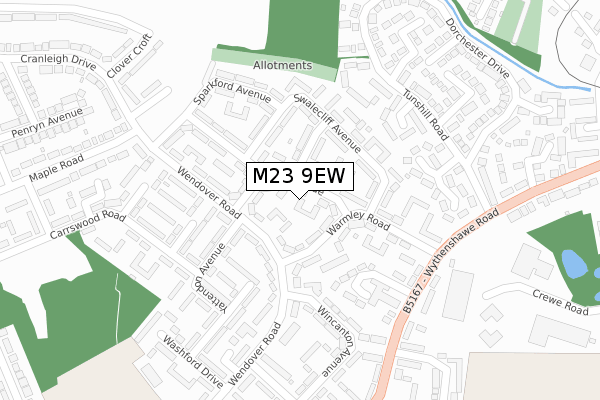 M23 9EW map - large scale - OS Open Zoomstack (Ordnance Survey)