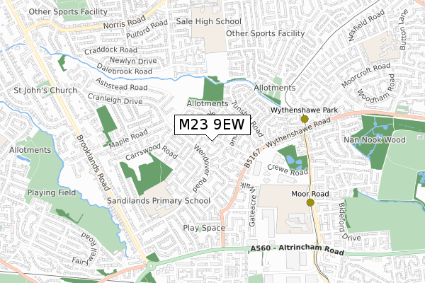 M23 9EW map - small scale - OS Open Zoomstack (Ordnance Survey)