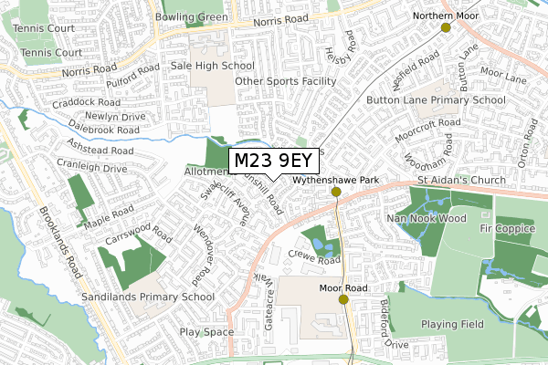 M23 9EY map - small scale - OS Open Zoomstack (Ordnance Survey)