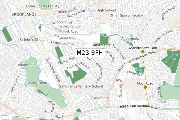 M23 9FH map - small scale - OS Open Zoomstack (Ordnance Survey)