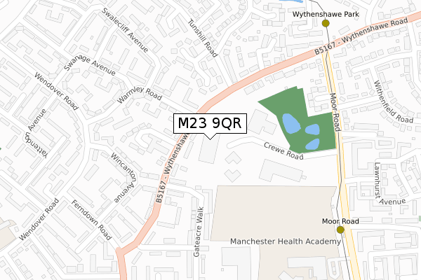M23 9QR map - large scale - OS Open Zoomstack (Ordnance Survey)