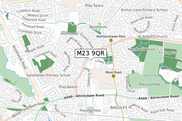 M23 9QR map - small scale - OS Open Zoomstack (Ordnance Survey)