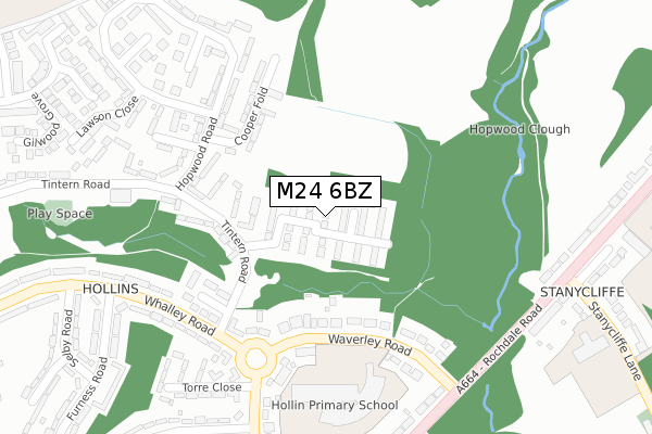 M24 6BZ map - large scale - OS Open Zoomstack (Ordnance Survey)