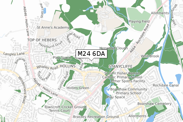 M24 6DA map - small scale - OS Open Zoomstack (Ordnance Survey)