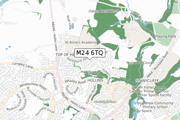M24 6TQ map - small scale - OS Open Zoomstack (Ordnance Survey)