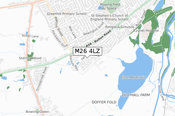 M26 4LZ map - small scale - OS Open Zoomstack (Ordnance Survey) M26 4LZ map - small scale - OS Open Zoomstack (Ordnance Survey)