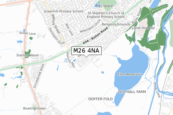 M26 4NA map - small scale - OS Open Zoomstack (Ordnance Survey)