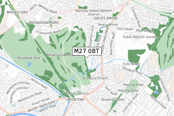 M27 0BT map - small scale - OS Open Zoomstack (Ordnance Survey)