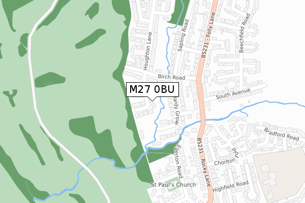 M27 0BU map - large scale - OS Open Zoomstack (Ordnance Survey)