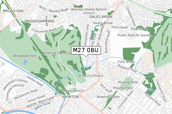 M27 0BU map - small scale - OS Open Zoomstack (Ordnance Survey)