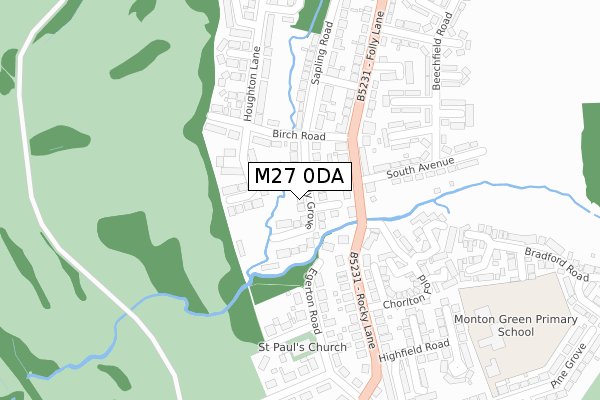 M27 0DA map - large scale - OS Open Zoomstack (Ordnance Survey)