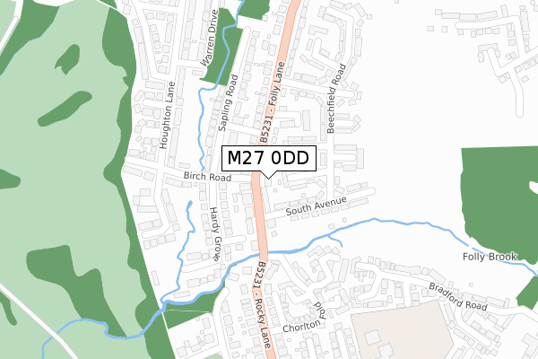 M27 0DD map - large scale - OS Open Zoomstack (Ordnance Survey)