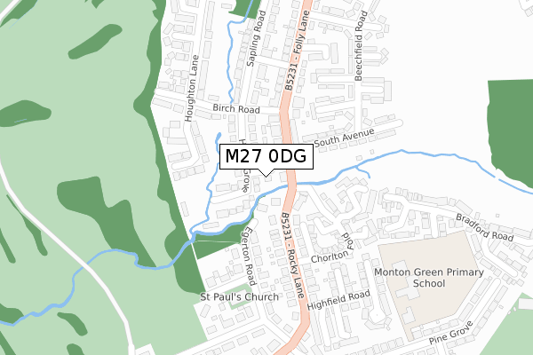 M27 0DG map - large scale - OS Open Zoomstack (Ordnance Survey)