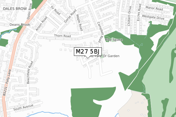 M27 5BJ map - large scale - OS Open Zoomstack (Ordnance Survey)