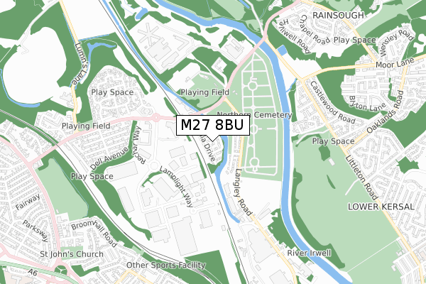 M27 8BU map - small scale - OS Open Zoomstack (Ordnance Survey)