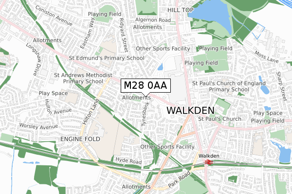 M28 0AA map - small scale - OS Open Zoomstack (Ordnance Survey)
