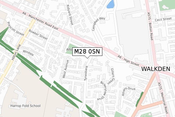 M28 0SN map - large scale - OS Open Zoomstack (Ordnance Survey)